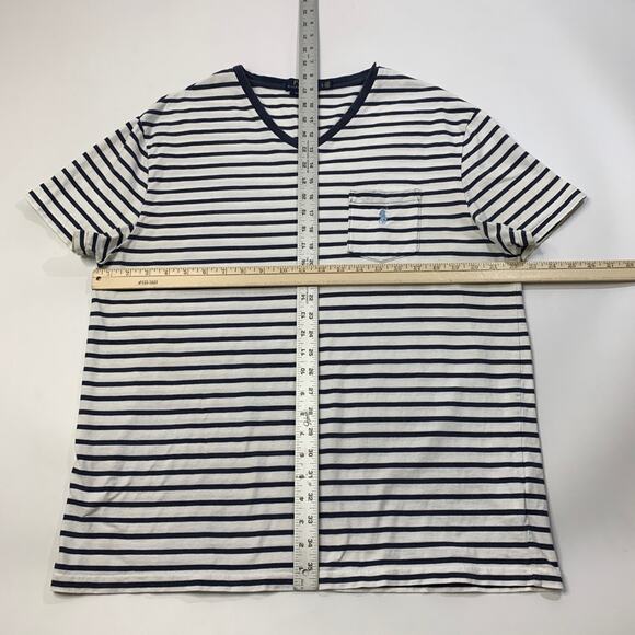 Polo Ralph Lauren Shirt Mens L White Navy Classic Fit Striped V Neck Pocket Tee - Picture 5 of 9